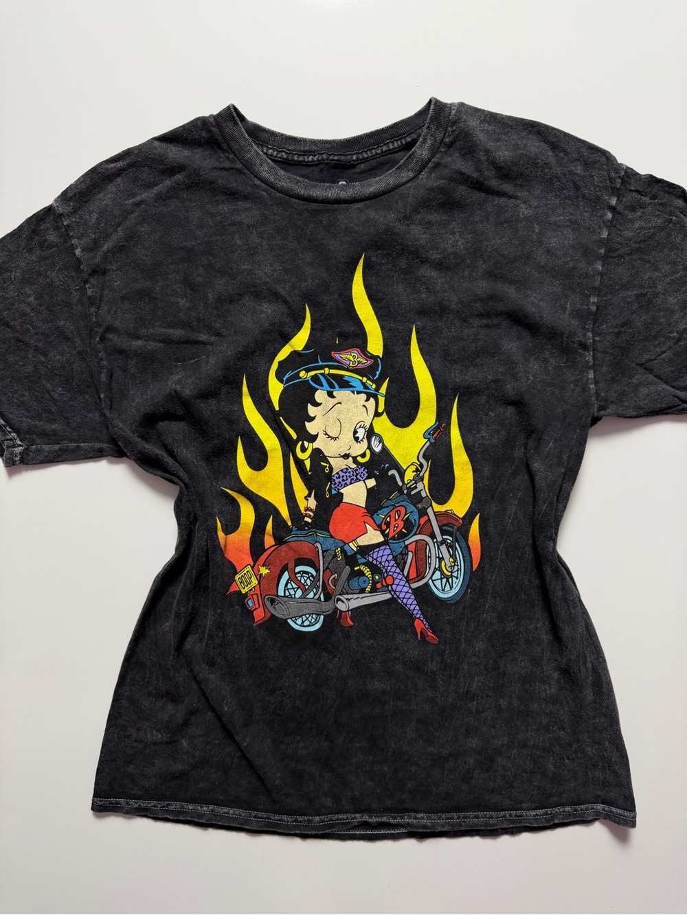 Betty Boop Motorcycle Flames Graphic Tee, Size M